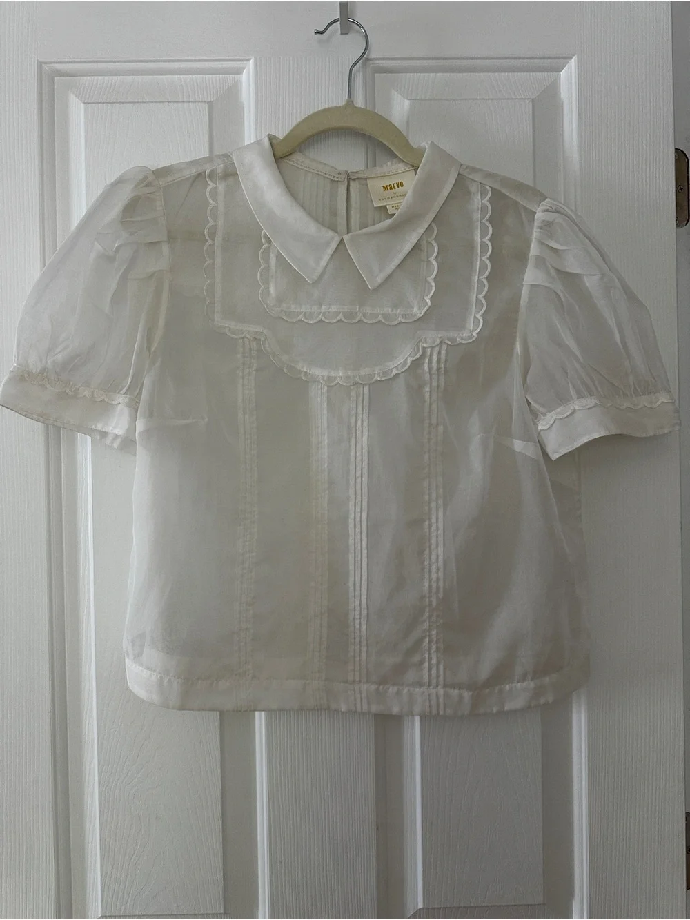 Maeve by Anthropologie Ladies Peter Pan Collar Puff Sleeve Sheer Top
